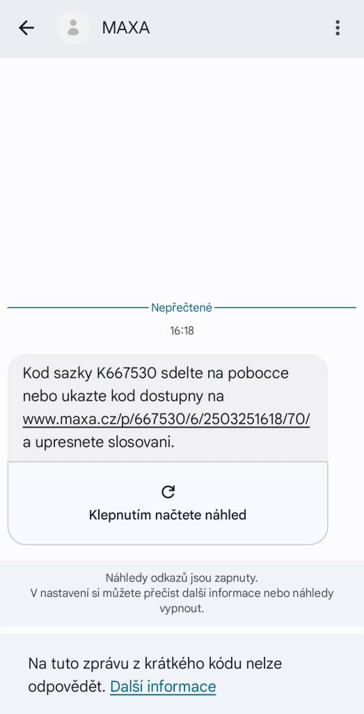SMS s ID sázky