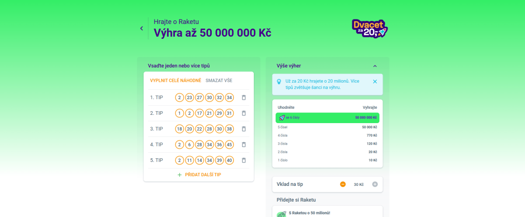 milionová výhra dvacet za 20,- tiket