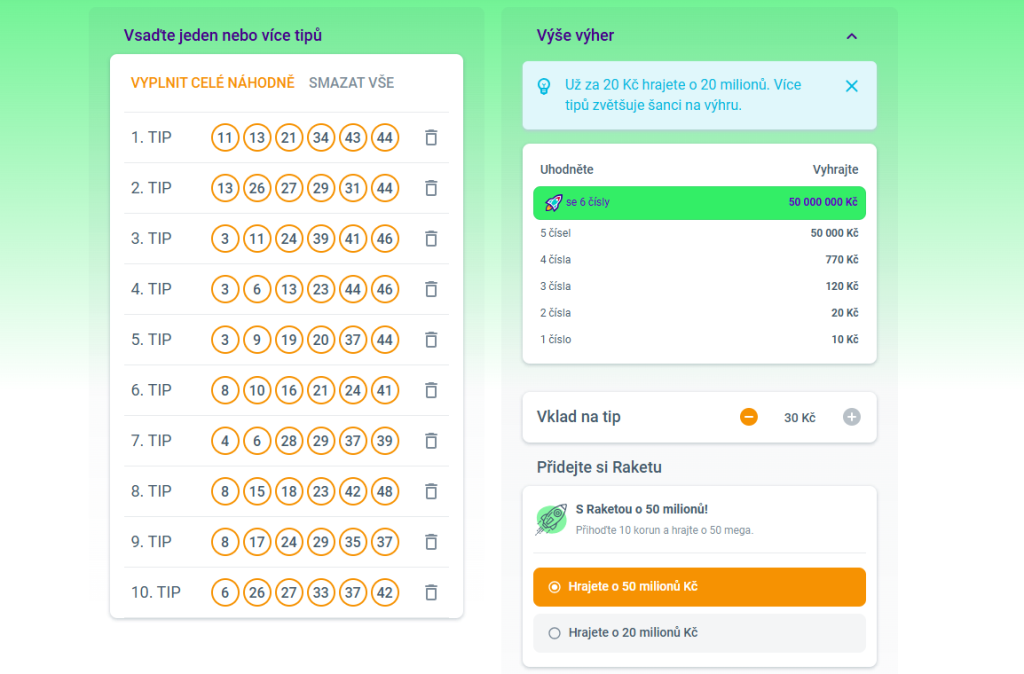 výhra dvacet za 20 tiket