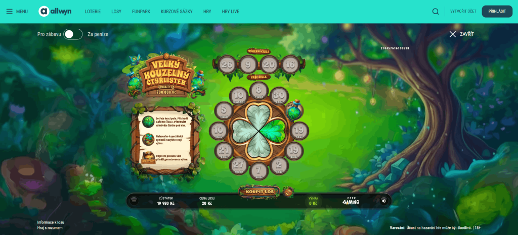 Zahrajte si nový online los Kouzelný čtyřlístek na webu Allwynu 2 los kouzelný čtyřlístek setřený